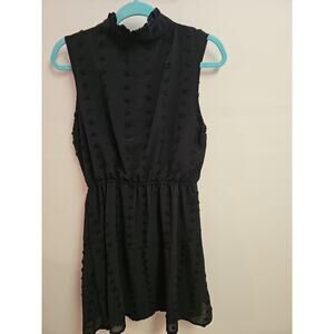 Black Swiss Dot Dress Ruffle Collar And Gathered Waist Size M